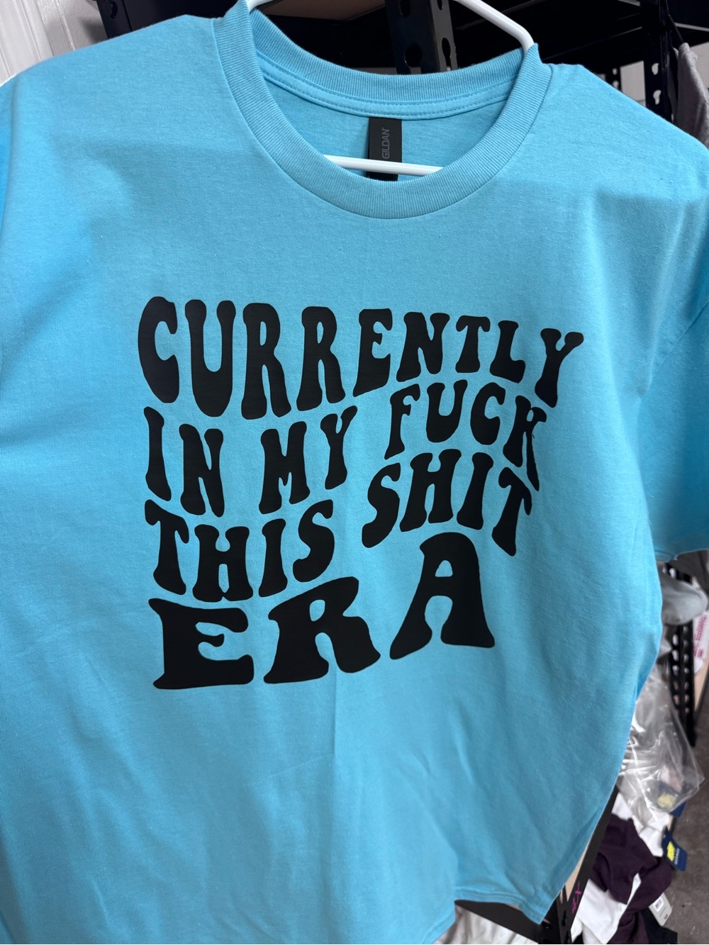 Gildan Light Blue Short Sleeve Tee with Black Bold Text - Picture 2 of 2